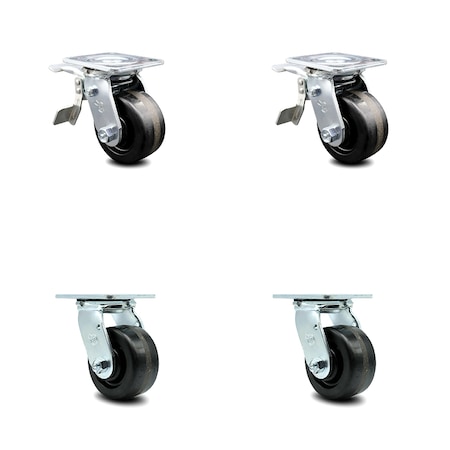 4 Inch Phenolic Swivel Caster Set With Roller Bearing 2 Total Lock Brake SCC